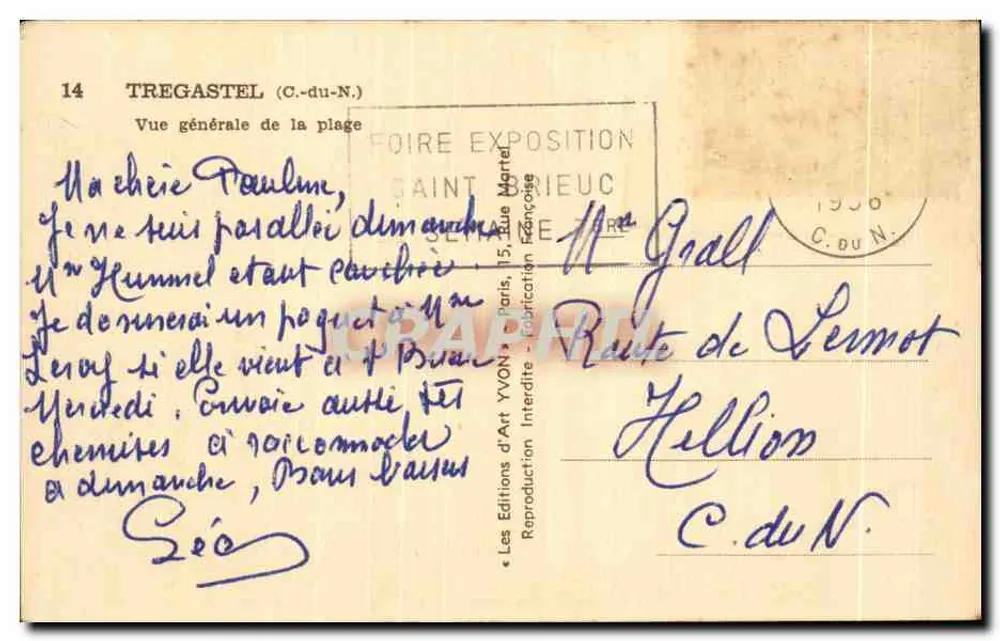 Tregastel (C.-du-N.) — Vista geral da praia — Les Éditions d'Art Yvon, n°14 - Verso