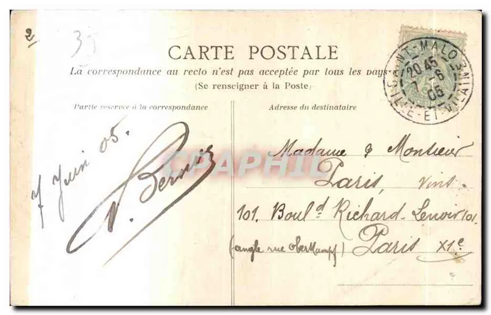 Saint-Malo — Der Môle an einem Sturmtag — V. Bernier, n° 35 - Rückseite
