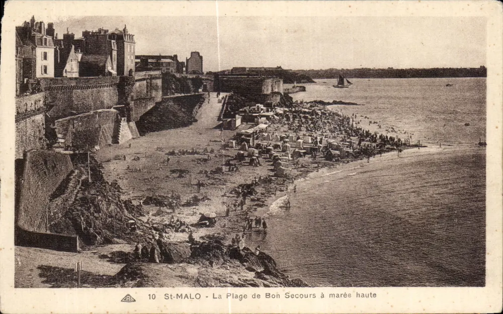 St-Malo - Ansicht der Bon Secours-Bucht bei Ebbe — Antike Ansichtskarte n°10, Verlag ABA - Vorderseite