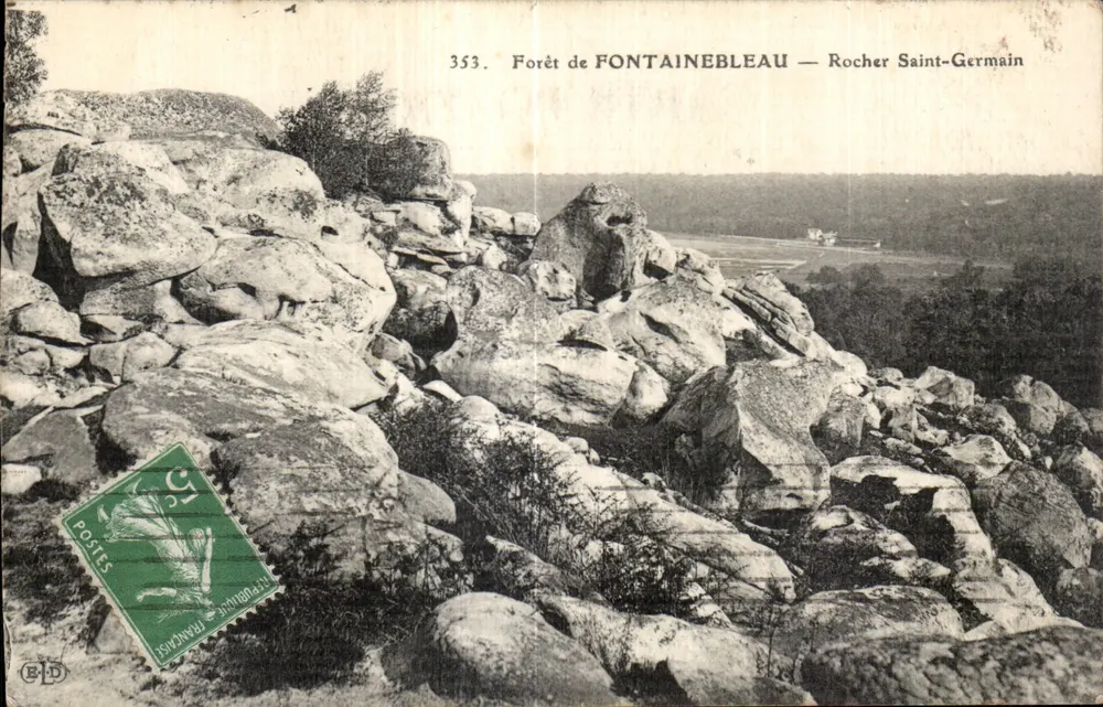 Floresta de FONTAINEBLEAU — Rocher Saint-Germain — Editor não identificado, n° de série 353 - Frente