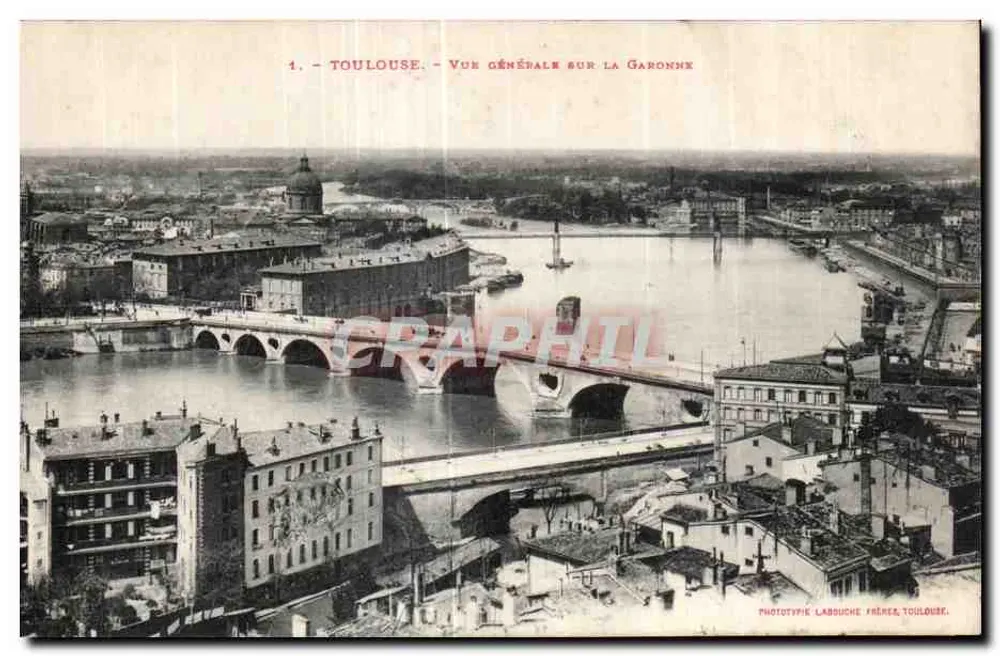 Toulouse — Allgemeiner Blick über die Garonne — Phototypie Labouche Frères, Toulouse - Vorderseite