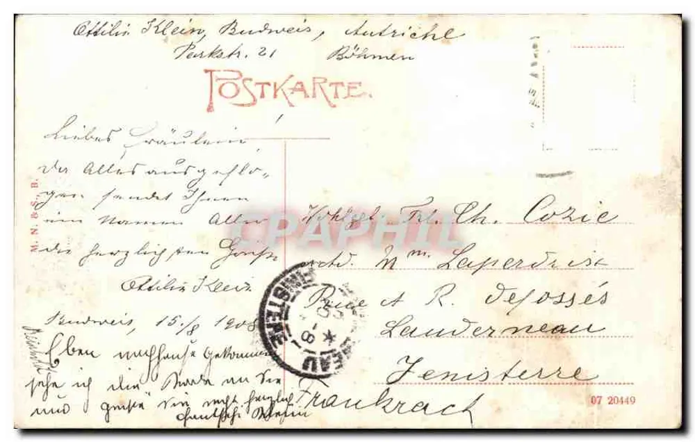 Budweis — Vereinshausgasse — M.N.S.B.R. - Rückseite
