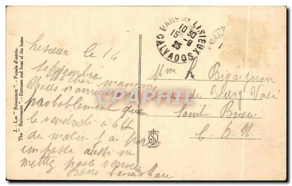 Les Buissonnets — Fachada e entrada — Editor desconhecido - Verso
