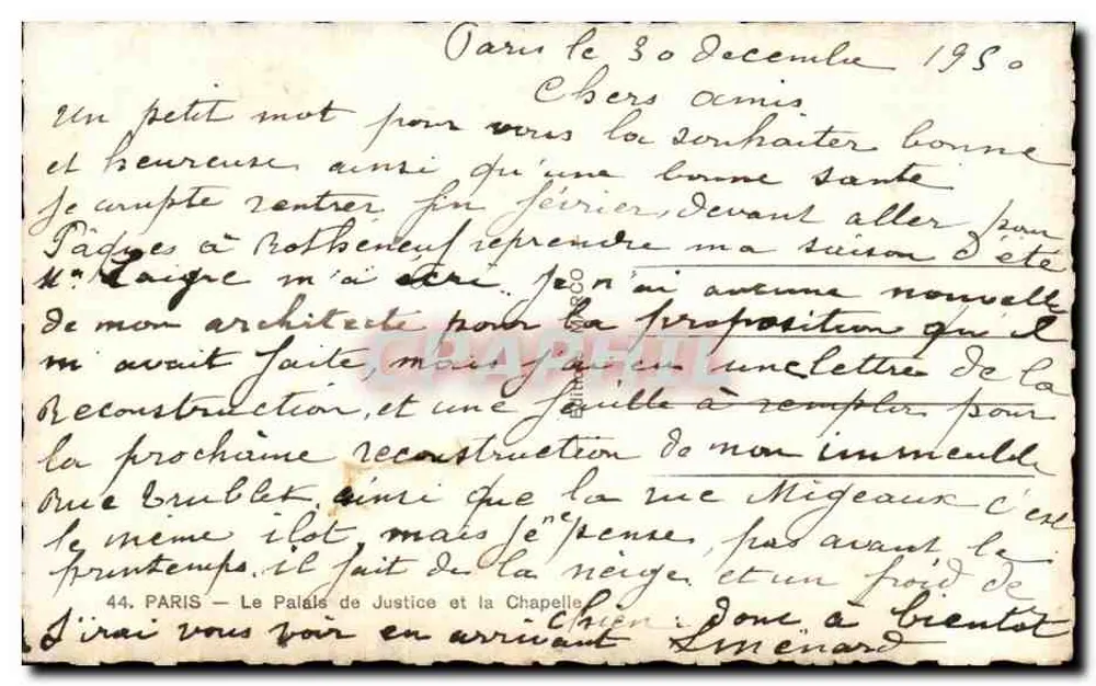 Paris — Das Palais de Justice und die Kapelle — Verlag 'GRAPHI' Nr. 44 - Rückseite