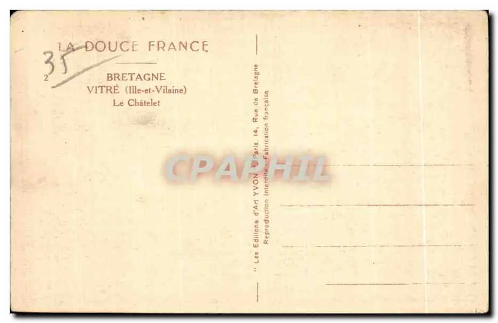 Châtelet in Vitre — Bretagne — Éditions d'Art Yvon, Paris - Rückseite