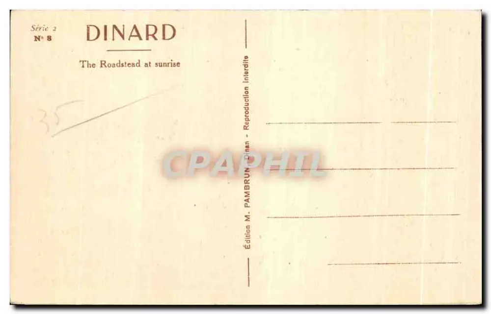 Dinard - La Rade al sorgere del Sole — Serie 2 N° 8, edizione M. Pambrun - Verso