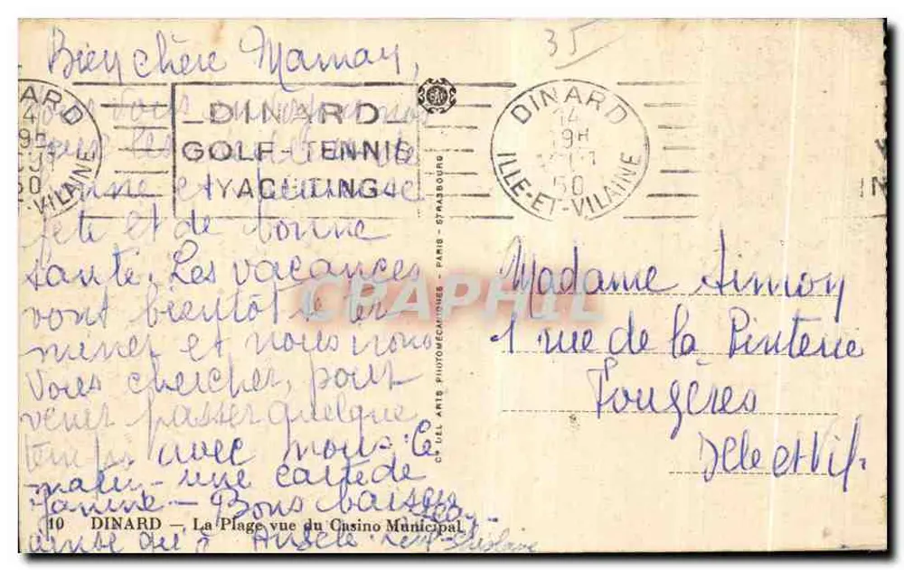 Dinard — Strandansicht vom Kommunalen Casino — C.A.P. — n°10 - Rückseite