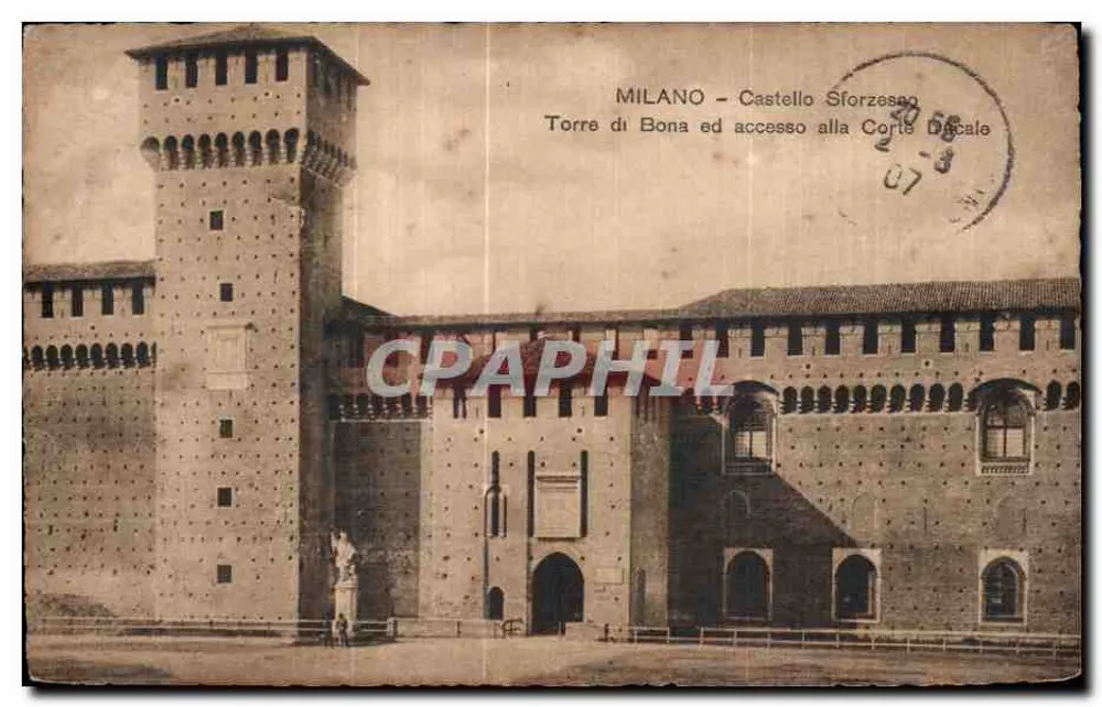 Mailand — Castello Sforzesco, Torre di Bona und Zugang zur Cour Dicale — Verlag Garzagni & Pozzoli - Vorderseite
