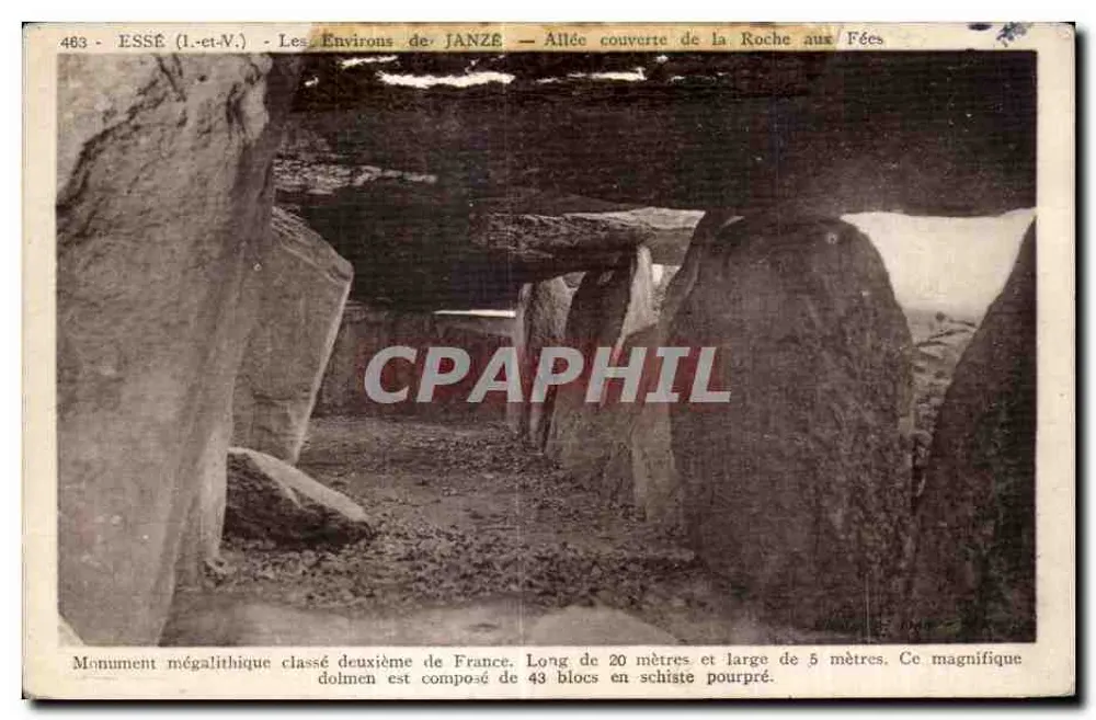 Die Umgebung von JANZÉ — Überdachte Allee der Roche aux Fées — Klassifiziertes Megalithmonument, Zweites in Frankreich - Vorderseite