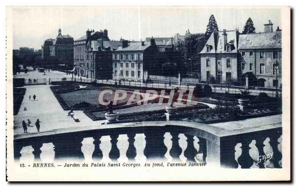 Rennes — Jardin du Palais Saint Georges — Blick von einer Terrasse, mit der Avenue Janvier im Hintergrund — Verlag Gaby - Vorderseite