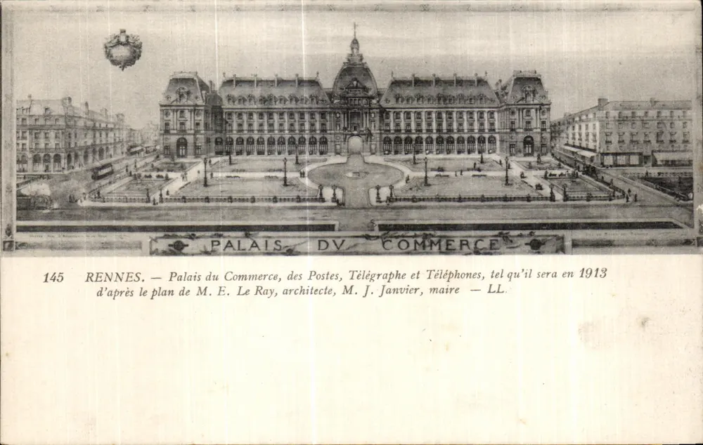 Rennes — Palast des Handels, Post, Telegraph und Telefone, wie er 1913 sein wird — nach dem Plan von Herrn E. Le Ray, Architekt, Herrn J. Janvier, Meister — LL - Vorderseite