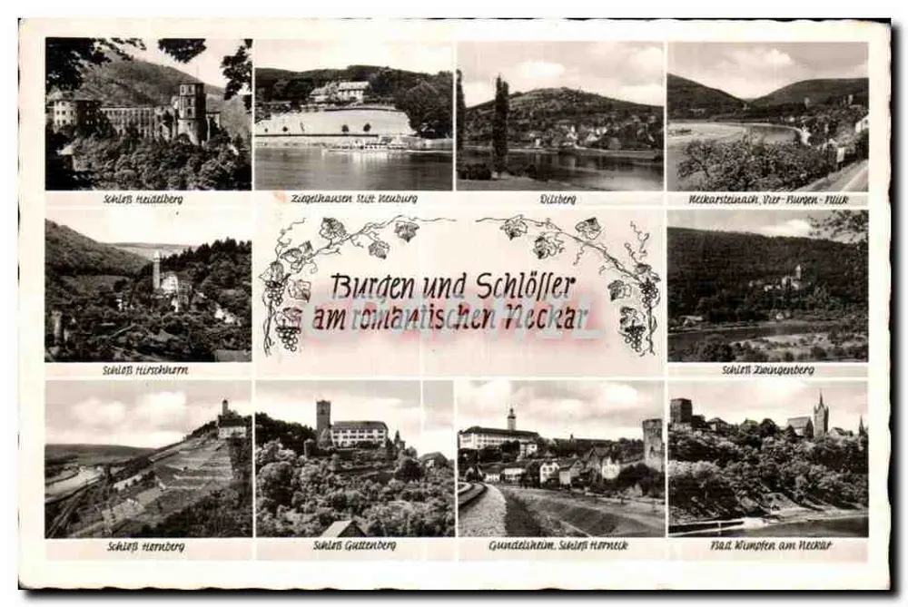 Schlösser und Schlösser am romantischen Neckar — Schloss Heidelberg, Ziegelhausen, Dilsberg, Neckarsteinach, Schloss Hirschhorn, Schloss Hattenberg, Gundelsheim, Schloss Münster am Neckar - Vorderseite