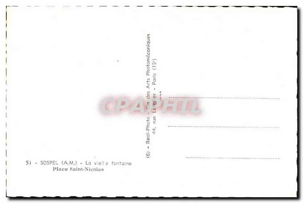 Sospel - Place Saint-Nicolas — Die alte Fontäne — Verleger Cap - Rückseite