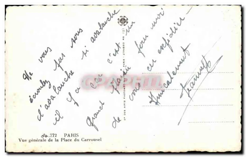Place du Carrousel — Allgemeiner Blick — Verlag A. Strabos, Paris, Nr. 772 - Rückseite