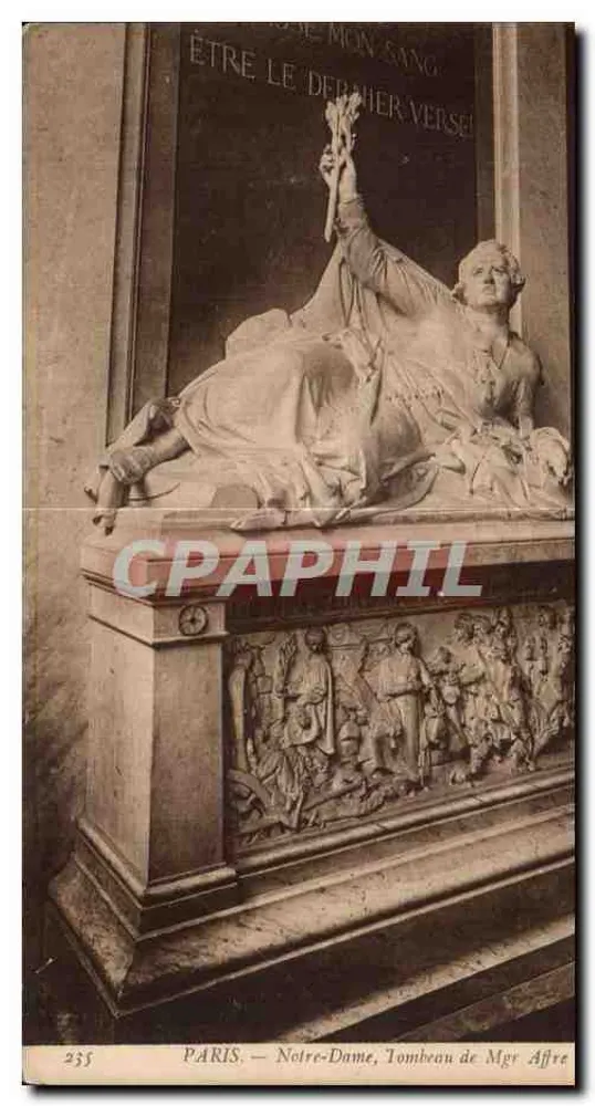 Paris — Notre-Dame, Túmulo do Monsenhor Affre — estátua deitada segurando uma folha - Frente