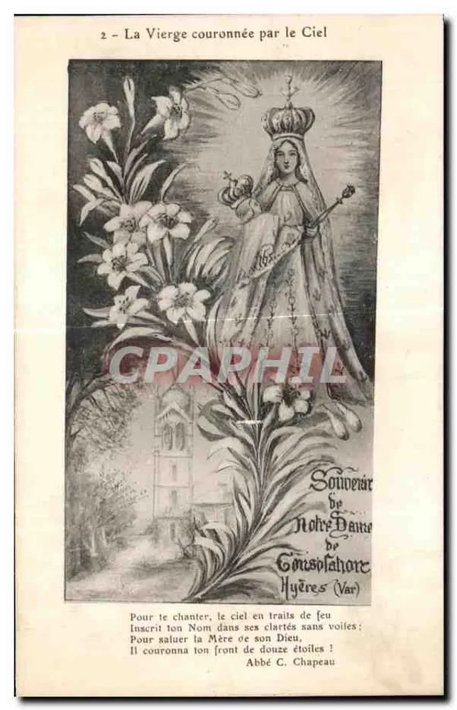 Die Jungfrau, von dem Himmel gekrönt — Erinnerung an Notre Dame de Consolation, Hyères (Var) — Abbé C. Chapeau - Vorderseite