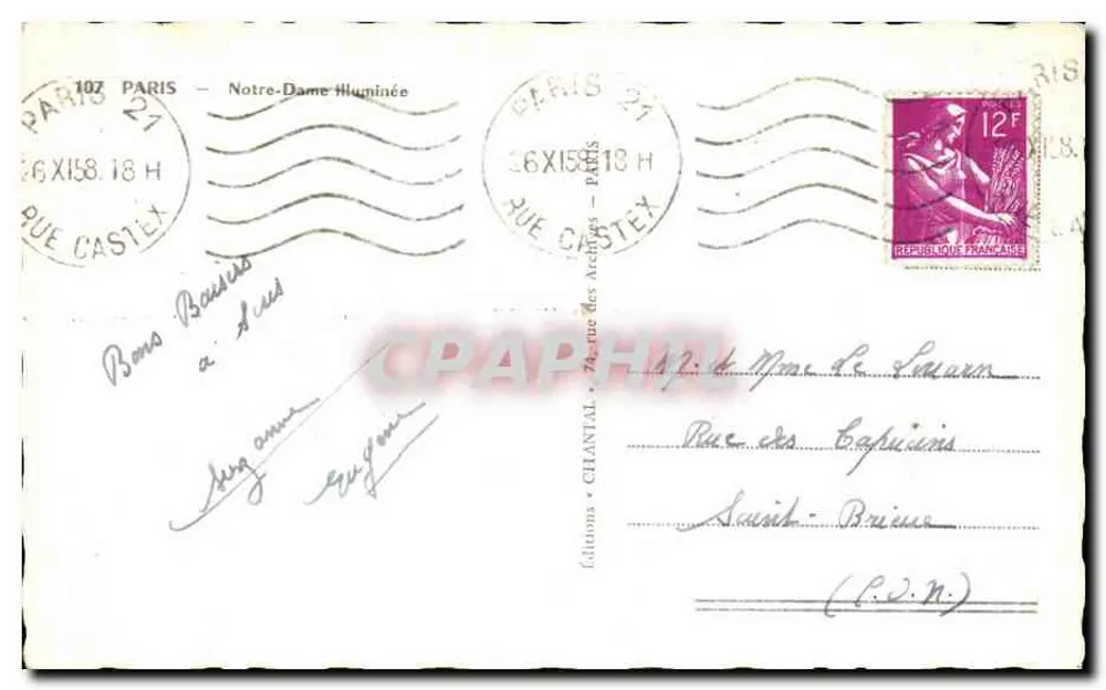 Notre-Dame iluminada — vista noturna — Éditions Chantal, n°107 - Verso