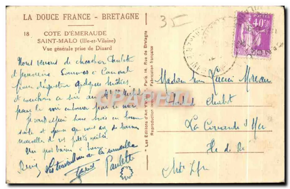 Saint-Malo — Allgemeiner Blick von Dinard — Les Éditions d'Art YVON - Rückseite