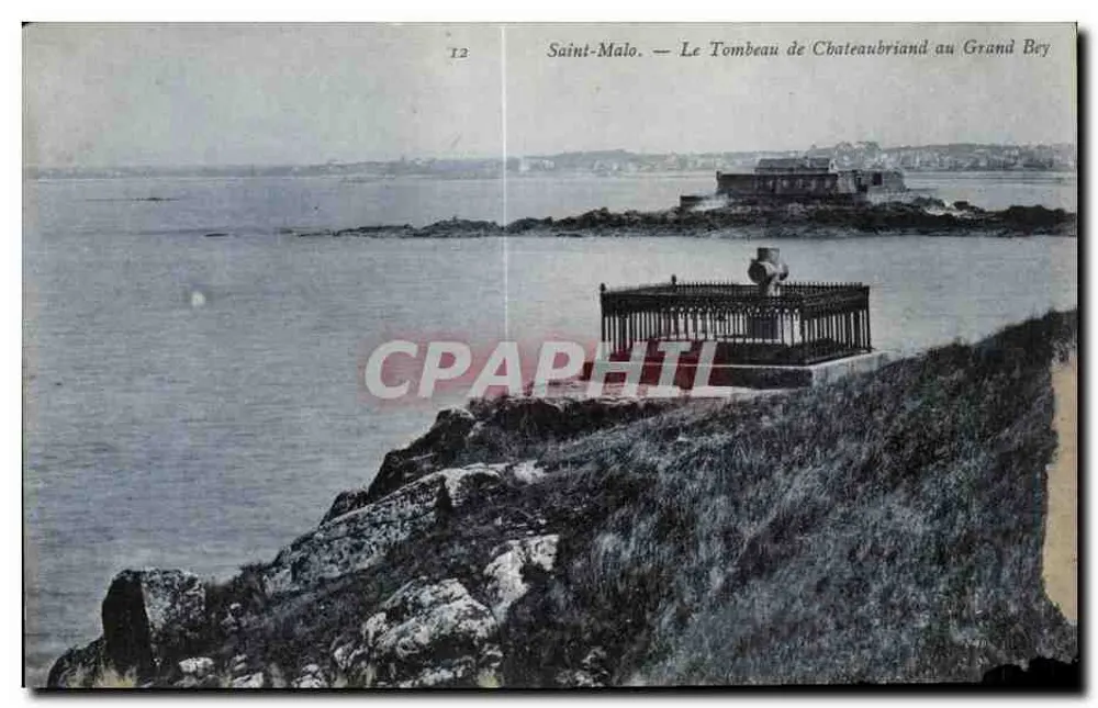 Saint-Malo — Das Grab von Chateaubriand am Grand-Bey — Verlag: Chocolat Dufresne, Nummer 12 - Vorderseite