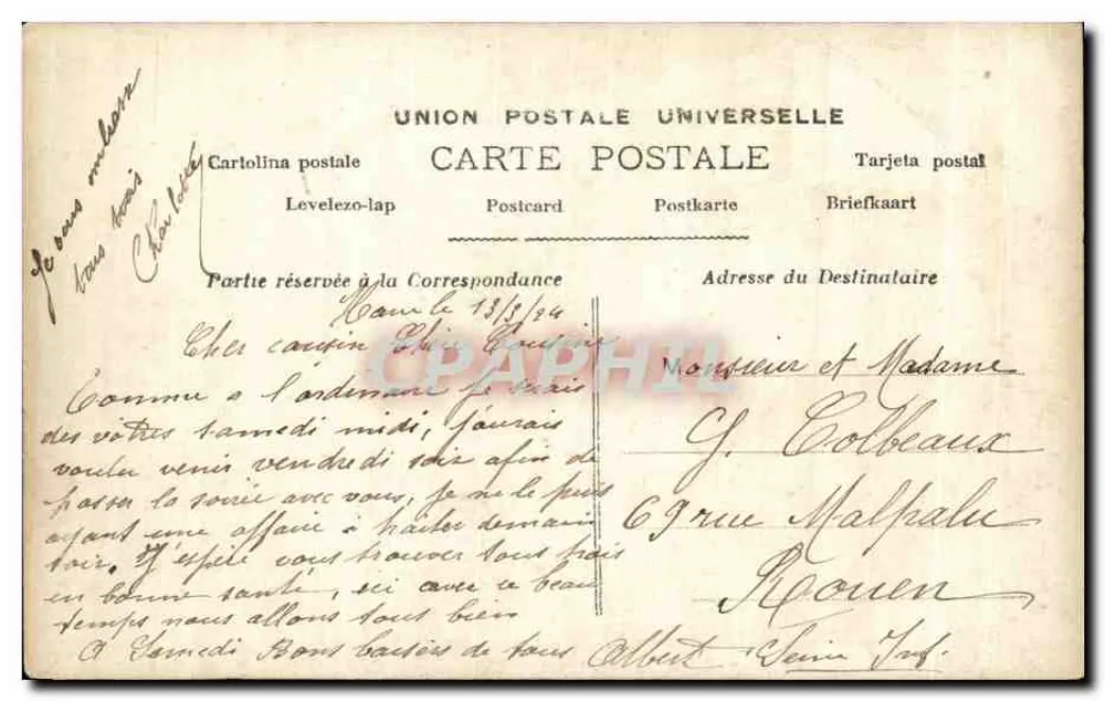 Sainte-Adresse — em dia de tempestade — Coleção A.P. - Verso