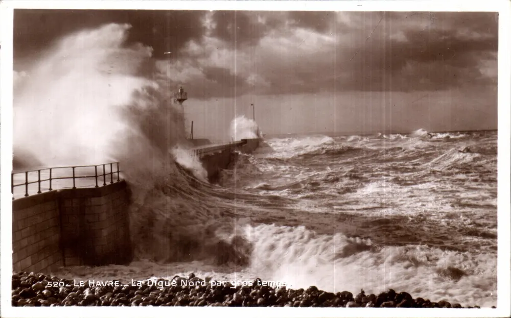 Le Havre — Die Digue Nord bei stürmischem Wetter — Edition A. Gigoine - Vorderseite