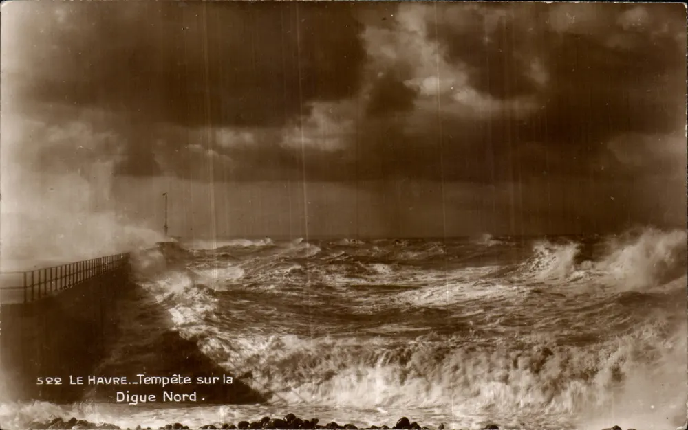 Le Havre — Tempestade na Digue Norte — Edição La Cigogne, Le Havre - Frente