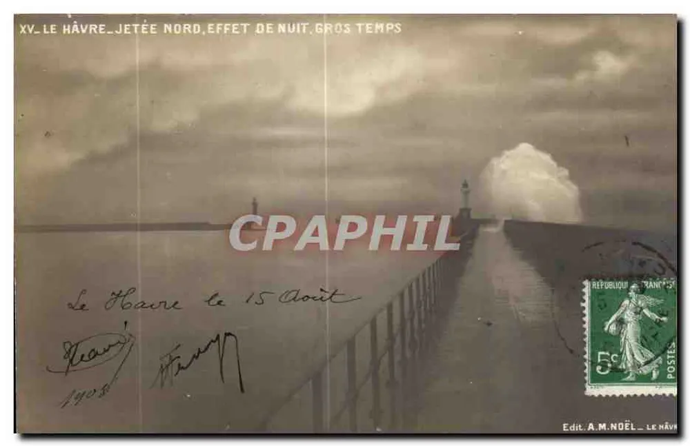 Le Havre - Nordjetty, Nachtwirkung, stürmisches Wetter — Edit. A. M. Ndél, Le Havre - Vorderseite