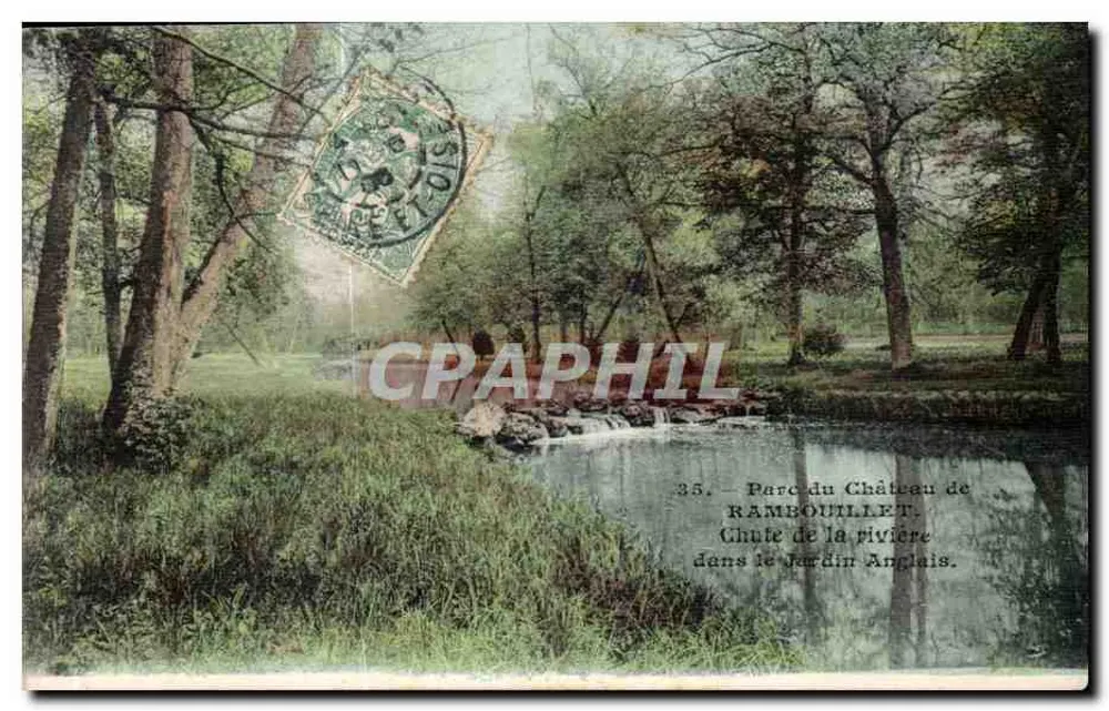 Park des Schlosses Rambouillet — Wasserfall des Flusses im englischen Garten — A. Bourdier, Verlag, Versailles - Vorderseite