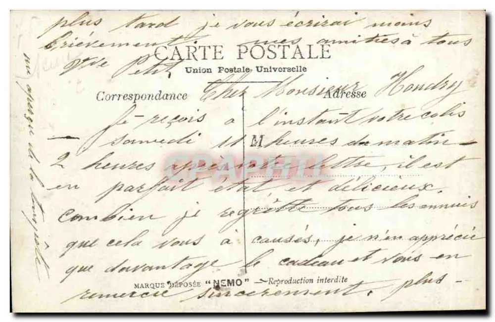 Entrada do porto em Le Havre — vista marítima com farol e ondas — União Postal Universal - Verso