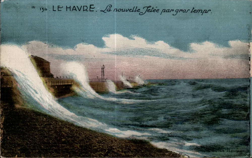 르 Havre — 새로운 방파제가 거센 파도에 휘말리다 — S. 르 Havre, n°134 - 앞면