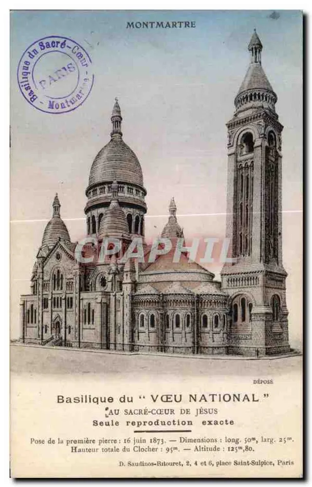 Basílica do Sagrado Coração — Montmartre — D. Saudinos-Ritouret, 2, 4 e 6, place Saint-Sulpice, Paris - Frente