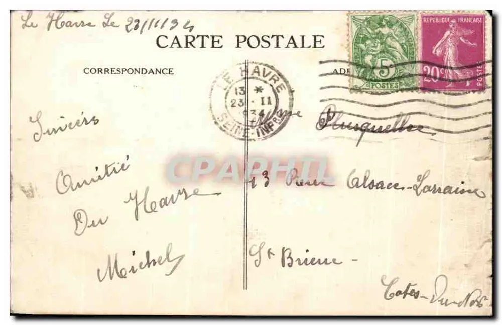 Le Havre — Die Strände und der Hafen, Blick vom Carino — C. M., Le Havre - Rückseite