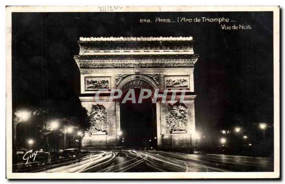 Paris — l'Arc de Triomphe — Vue de Nuit — Éditeur Guy, n° 249 - Voorkant
