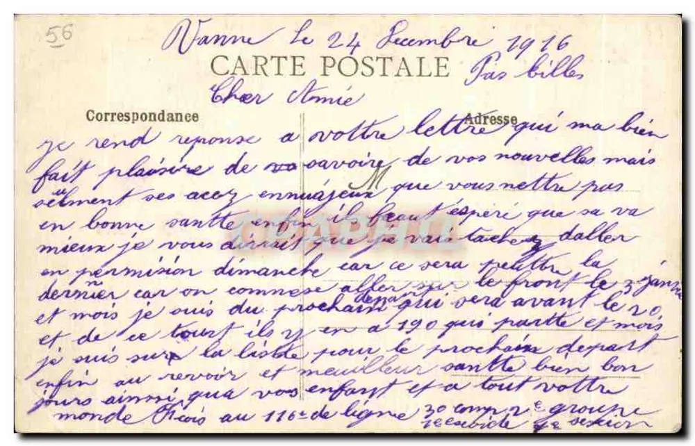 VANNES - O Hotel de Ville — Coleção H. Laurent, Port-Louis, n° 2839 - Verso