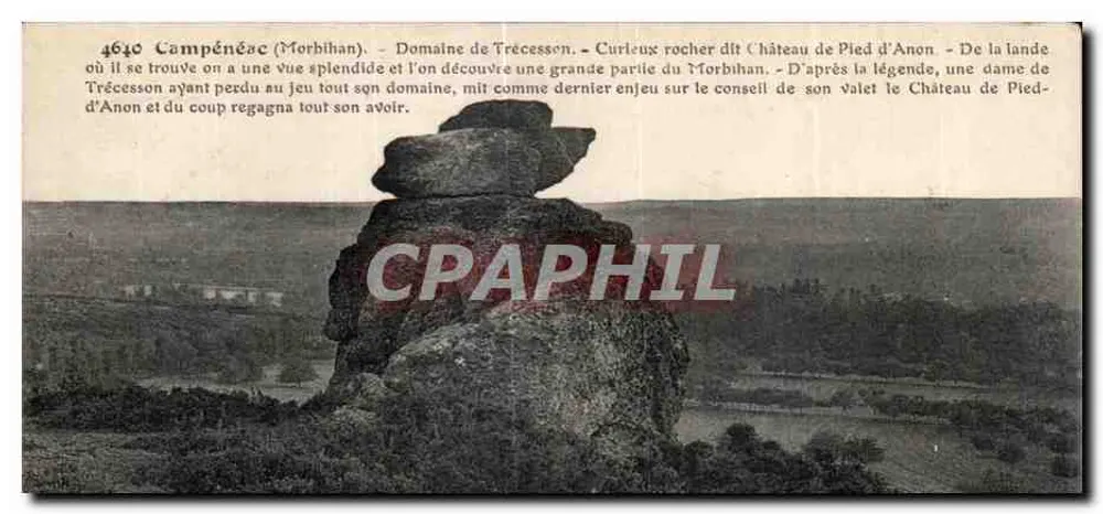 Campénéac (Morbihan) — Domaine de Trécesson — Merkwürdiger Felsen genannt Château de Pied d'Anon — lokale Legende - Vorderseite