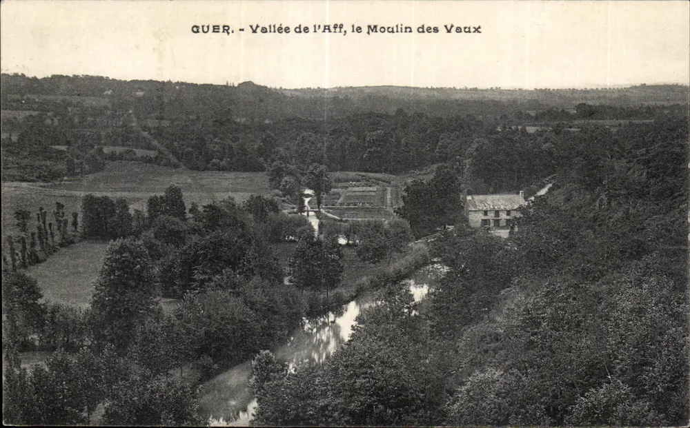 Guer - Vale do Aff, a Moinha dos Vaux — vista panorâmica da moinha e do rio - Frente
