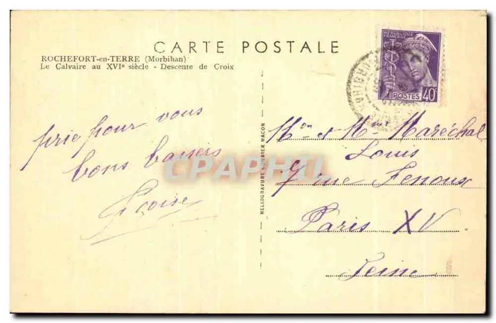 Rochefort-en-Terre — Der 16. Jahrhundert-Kalvarienberg — Héliogravure Courrier Macon - Rückseite