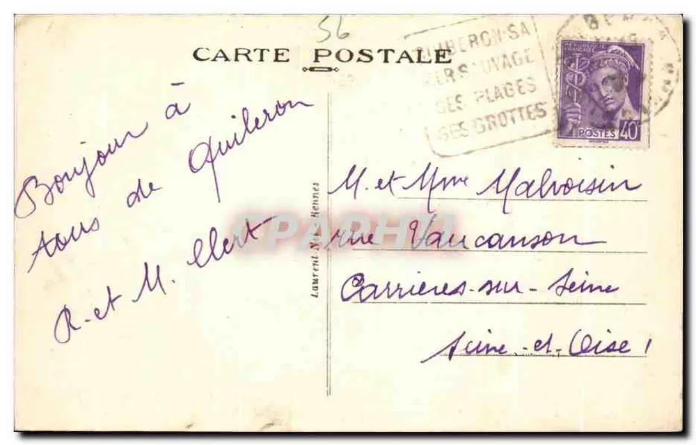 Presqu'île de Quiberon — Le Vivier — Editor Laurent, N° 3605 - Verso