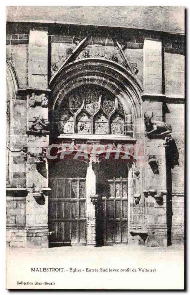 Malestroit - Kirche - Südliche Eingangstür (mit Porträt Voltaire) - Sammlung Glen-Heuseix - Vorderseite