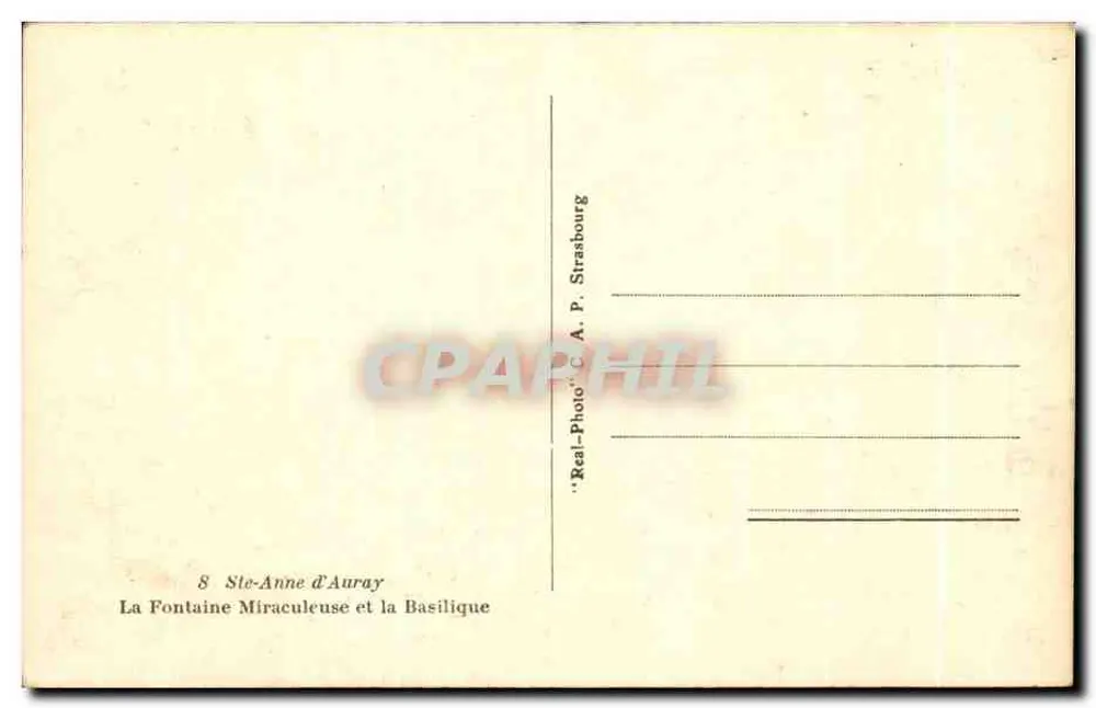 Fontaine Ste-Anne d'Auray — Die Basilika — Verlag 'Real-Photo' C.A.P. Straßburg, Nr. 8 - Rückseite