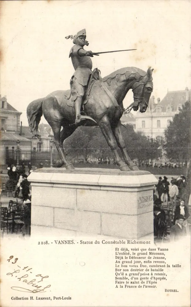 VANNES - Estátua do Conde Richemont — Coleção H. Laurent, Port-Louis - Frente