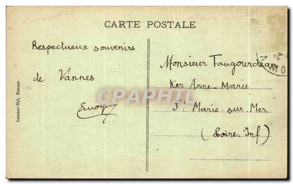 VANNES - A Faculdade Jules-Simon — editor Laurent-Nel, n° 959 - Verso