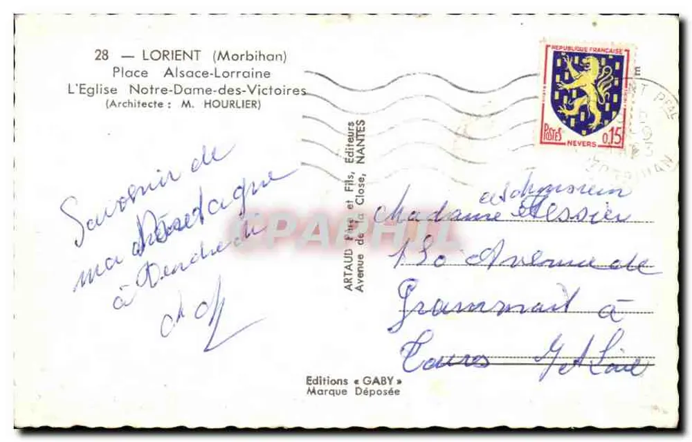 Lorient — Place Alsace-Lorraine — Kirche Notre-Dame-des-Victoires — Editions Gaby - Rückseite