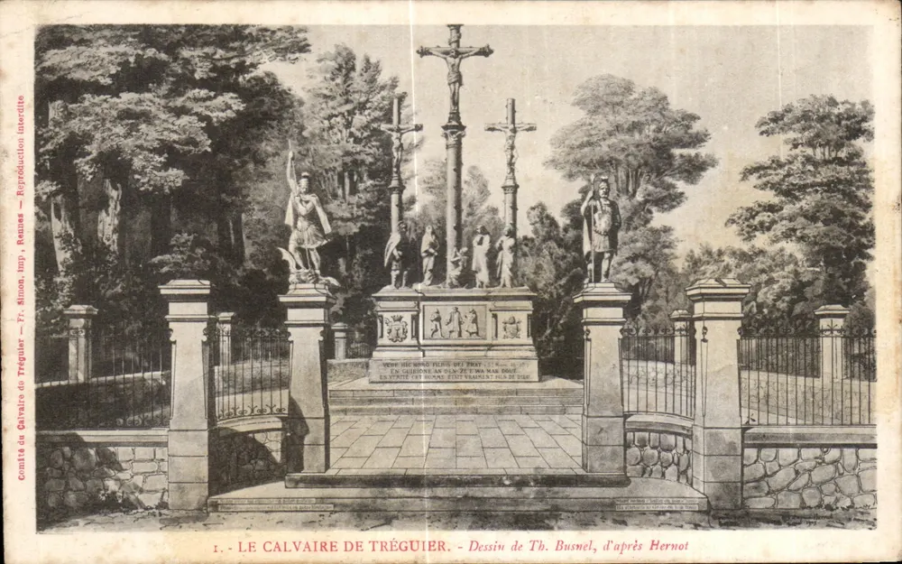 Der Calvaire de Tréguièr — Zeichnung von Th. Busnel, nach Hernot — Verlag Simon, Rennes - Vorderseite