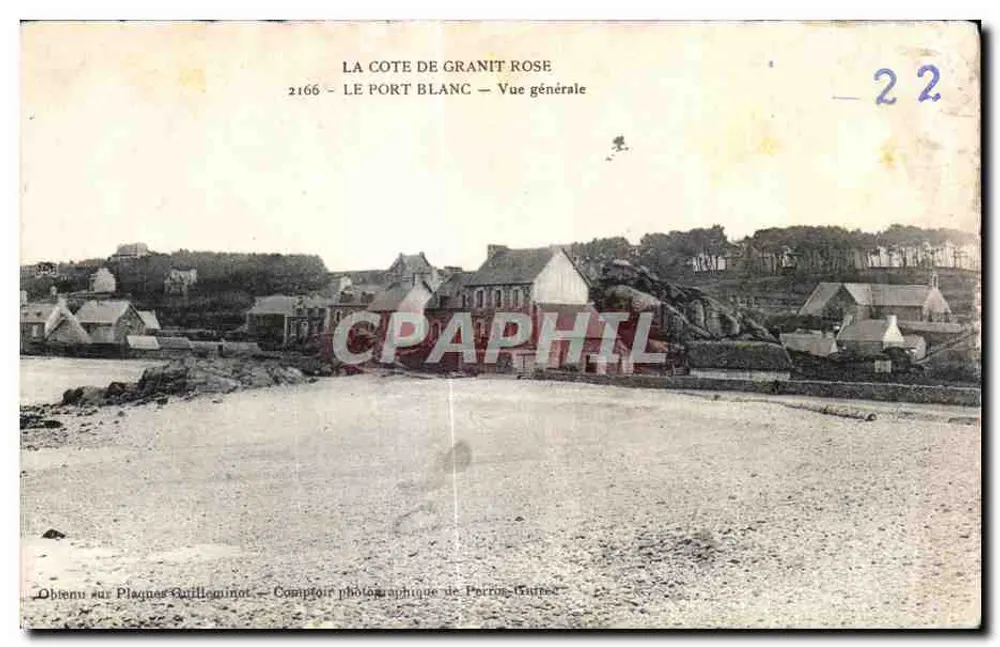 La Côte de Granit Rose — Le Port Blanc — Allgemeine Ansicht — Auf der Karte gedruckt: Auf Guilluminot-Platten erhalten — Fotografischer Laden von Perros-Guirec - Vorderseite