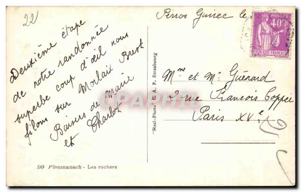 Ploumanach - Os rochedos — editor A. P. Strasbourg, n°99 - Verso