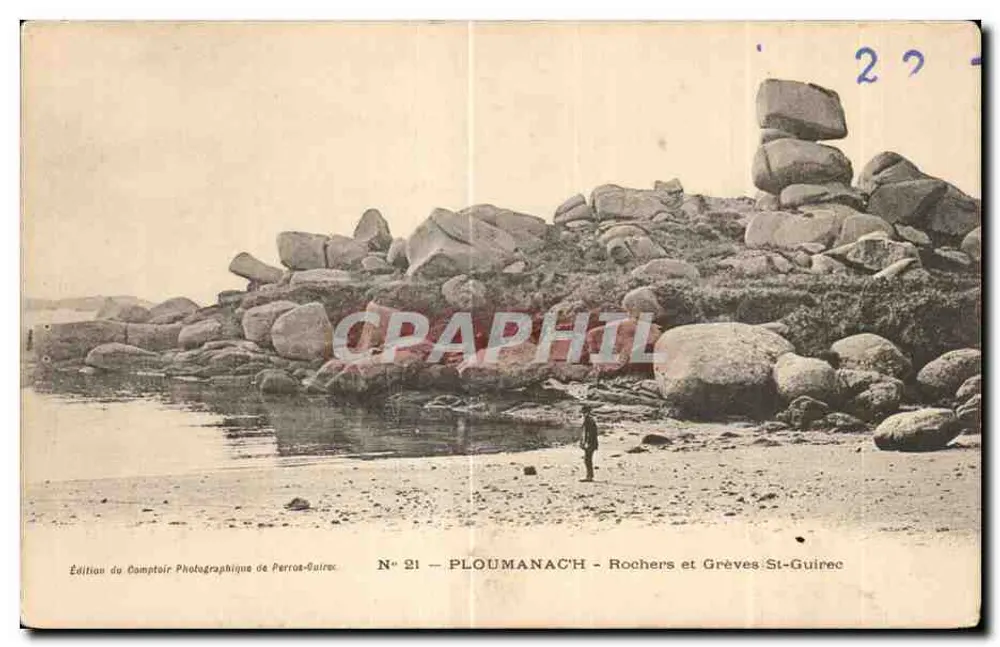 PLOUMANAC'H - Rochos e Praias de St-Guirec — Edição do Comptoir Photographique de Perros-Guirec, N° 21 - Frente