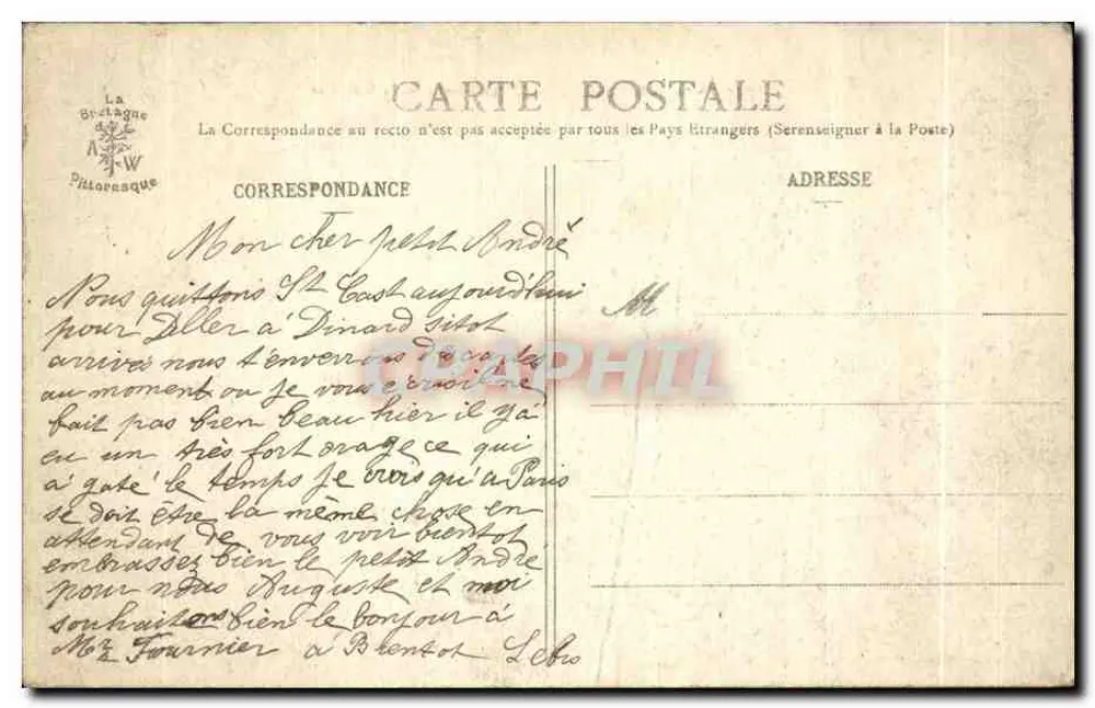 St-Cast - Ankunft über die Route de la Colonne — Sammlung A. Waron, St-Brieuc - Rückseite