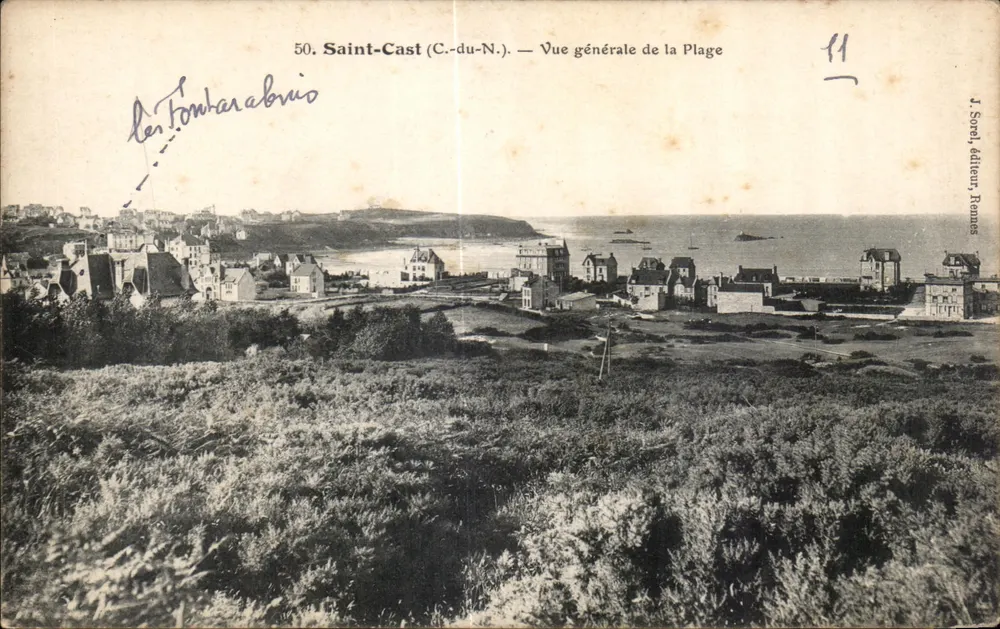 Saint-Cast (C.-du-N.) — Ogólny widok plaży — J. Sorel, wydawca, Rennes - Awers