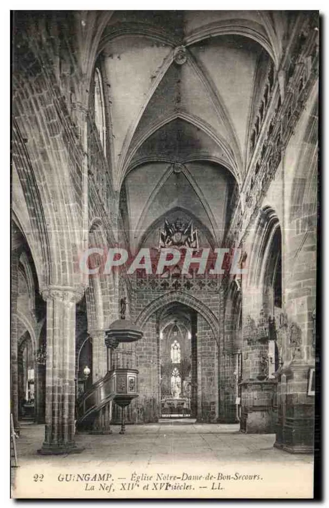 Guingamp — Kirche Notre-Dame-de-Bon-Secours, Die Kirchenschiff, 14. und 15. Jahrhundert — LL - Vorderseite